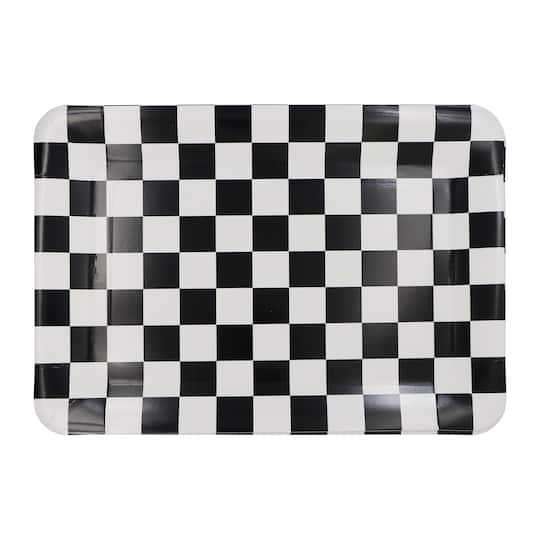12 Packs: 2 ct. (24 total) 9" x 13" Black & White Checkered Paper Trays by Celebrate It™